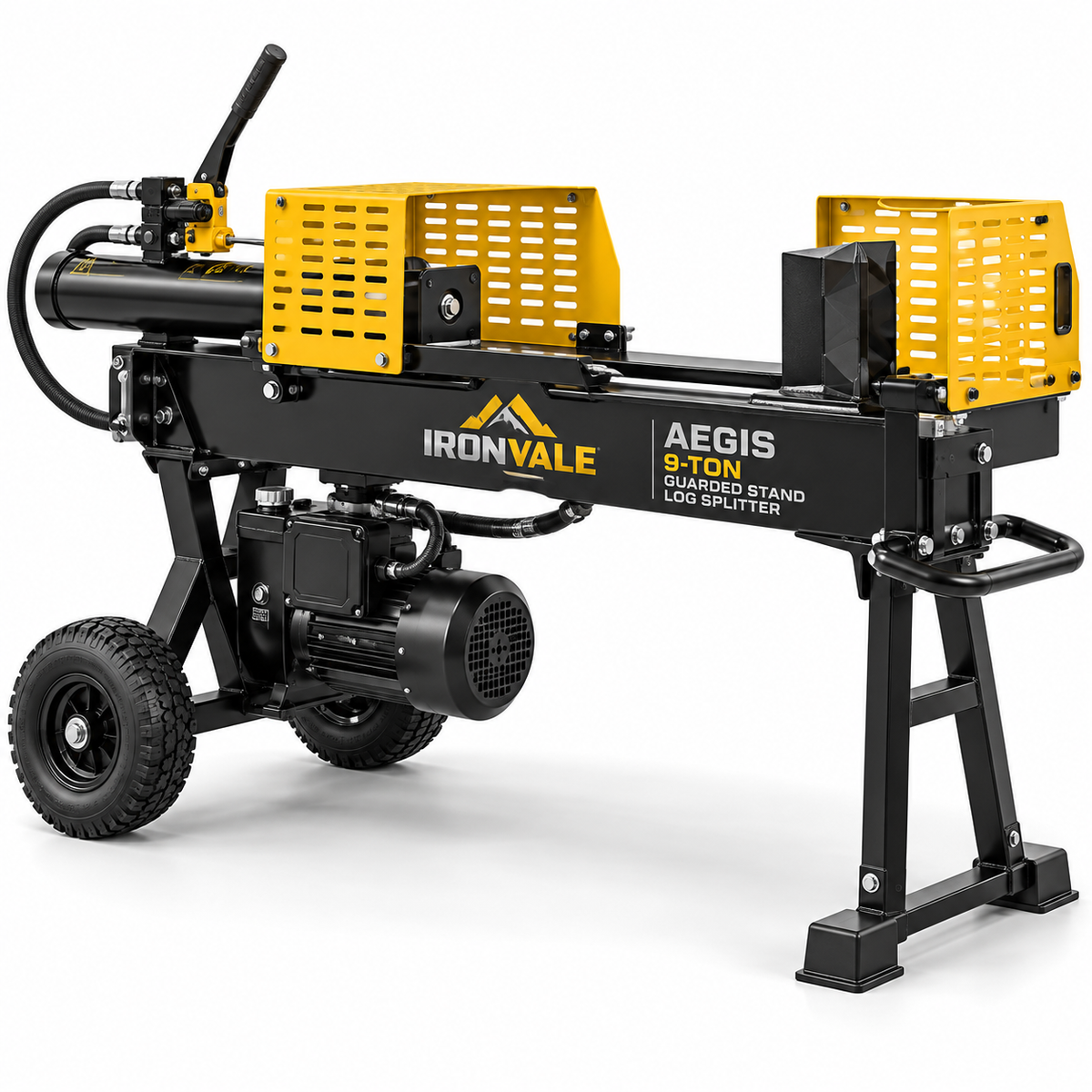 AI-generated Concept Preview — Guarded Heavy-Duty Log Splitter illustration for future catalog design, not a real product or available stock